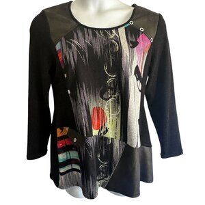 Michael Tyler Geometric Print Artsy Lagenlook Mixed Textiles Tunic Blouse Sz XL